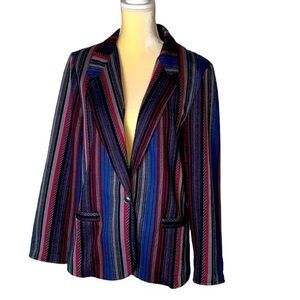 Vintage Alfred Dunner Blue, Red, Black, and Gray Striped Blazer Size 16